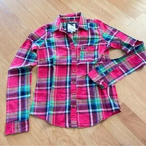 NWT Gilly Hicks Pink & Green Plaid Button Down Shirt